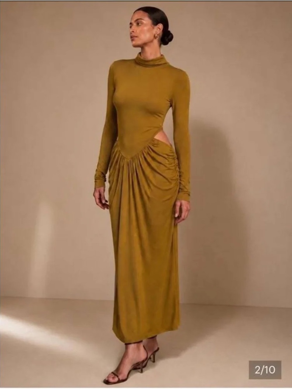 Zara Olive Green Long-Sleeve Cutout Midi Dress - Picture 6 of 11
